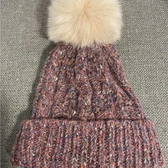 KYI KYI Faux Fur Pompom Classic Wool Beanie Hat, Natural/Multi One Size,… - Picture 2 of 5